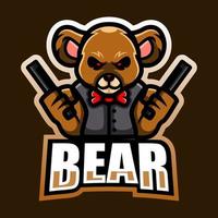 Bear gunner mascot esport logo design vector