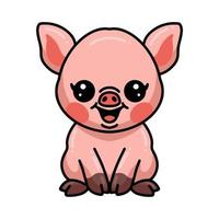 lindo cerdito sentado de dibujos animados vector