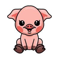Cute little pig cartoon sitting vector