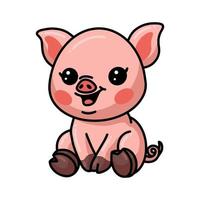 lindo cerdito sentado de dibujos animados vector