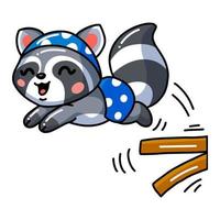 Cute baby raccoon cartoon jumping vector