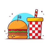 ilustración de icono de vector de dibujos animados de hamburguesa y refresco. concepto de icono de comida y bebida vector premium aislado. estilo de dibujos animados plana