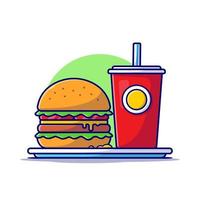 ilustración de icono de vector de dibujos animados de hamburguesa y refresco. concepto de icono de comida y bebida vector premium aislado. estilo de dibujos animados plana