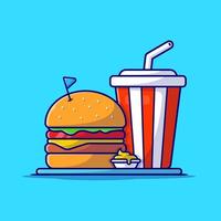 ilustración de icono de vector de dibujos animados de hamburguesa y refresco. concepto de icono de comida y bebida vector premium aislado. estilo de dibujos animados plana