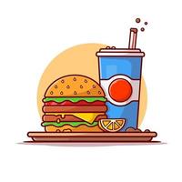 ilustración de icono de vector de dibujos animados de hamburguesa y refresco. concepto de icono de comida y bebida vector premium aislado. estilo de dibujos animados plana