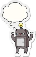 caricatura, robot feliz, y, burbuja del pensamiento, como, un, pegatina impresa vector