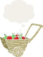 cartoon apple cart and thought bubble in retro style vector