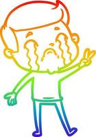 rainbow gradient line drawing cartoon man crying vector