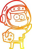 dibujo de línea de gradiente cálido dibujos animados de astronauta feliz vector