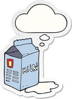 cartoon milk carton and thought bubble as a printed sticker vector