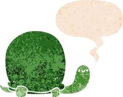 cute cartoon tortoise and speech bubble in retro textured style vector