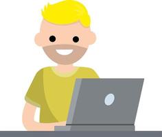 hombre con laptop. hombre feliz sonriendo vector