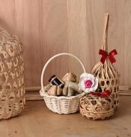 Thai traditional dessert in wicker bamboo basket photo