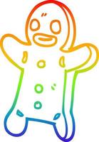 dibujo de línea de gradiente de arco iris hombre de pan de jengibre de dibujos animados vector
