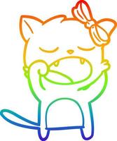 rainbow gradient line drawing cartoon yawning cat vector