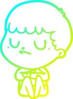 cold gradient line drawing cartoon grumpy boy vector