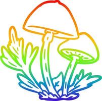 rainbow gradient line drawing wild mushrooms vector