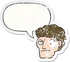 cartoon bored man and speech bubble distressed sticker vector