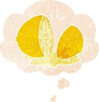 cartoon cut lemon and thought bubble in retro textured style vector