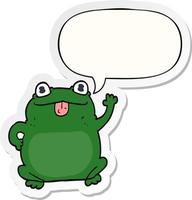 cartoon frog and speech bubble sticker vector