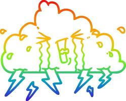rainbow gradient line drawing cartoon thundercloud vector