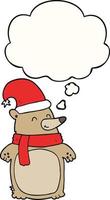 caricatura, oso de navidad, y, burbuja del pensamiento vector