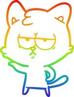 rainbow gradient line drawing bored cartoon cat vector