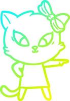 gato de dibujos animados de dibujo de línea de gradiente frío vector