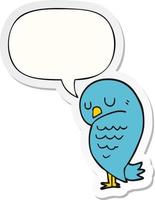 cartoon bird and speech bubble sticker vector