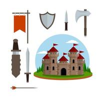 conjunto medieval de artículo. armaduras antiguas y armas de caballero vector