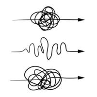 Tangled and wavy line. Set of chaotic arrow vector