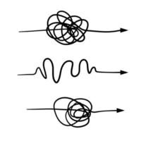 Tangled and wavy line. Set of chaotic arrow vector