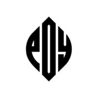 diseño de logotipo de letra de círculo poy con forma de círculo y elipse. letras de elipse poy con estilo tipográfico. las tres iniciales forman un logo circular. vector de marca de letra de monograma abstracto del emblema del círculo poy.