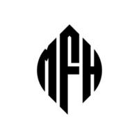 Diseño de logotipo de letra circular mfh con forma de círculo y elipse. Letras de elipse mfh con estilo tipográfico. las tres iniciales forman un logo circular. vector de marca de letra de monograma abstracto del emblema del círculo mfh.