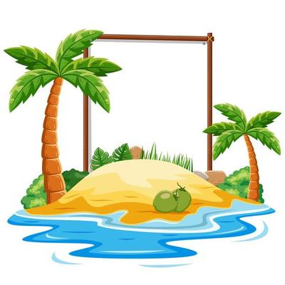 Summer Beach Theme with Empty Wooden Sign Isolated on White Background