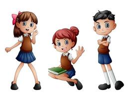 Happy little students collection set vector