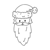 Head of Santa Claus in a hat and a beard in Doodle style. sketch is hand-drawn and isolated on white. Element of new year and Christmas design. Outline drawing.Black-white vector illustration