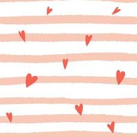 A simple seamless pattern with textured hand-drawn strokes and hearts. Light pink pattern for the design of wrapping paper for Valentine's Day. Vector illustration.
