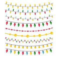 A set of different garlands in a flat style for decorating Christmas cards, invitations, leaflets, banners. Color vector illustration in flat style, isolated on a white background