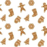 Seamless pattern with gingerbread and cookies. Symbol of new year and Christmas. For confectionery packaging.Hand-drawn elements are isolated on a white background. Vector illustration in flat style.