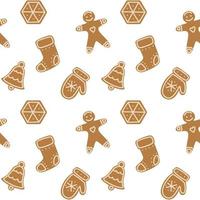 Seamless pattern with gingerbread and cookies. Symbol of new year and Christmas. For confectionery packaging.Hand-drawn elements are isolated on a white background. Vector illustration in flat style.