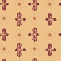 Vector Seamless pattern with creative birds in Scandinavian, folk style with floral, mystical elements on a yellow background. For wrapping paper, scrapbooking, fabric, wallpaper, pillows, stationery