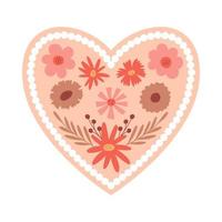 Flower heart in boho style. Valentine card with floral elements for Valentine's Day. A symbol of love. Vector illustration isolated on a white background.