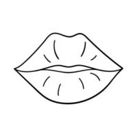 labios femeninos. elemento de diseño decorativo para el día de san valentín. ilustración de contorno simple dibujada a mano y aislada en un fondo blanco. vector blanco negro.