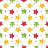 Bright seamless pattern with multi-colored stars on a white background. Great for wrapping paper, gift boxes, fabric. Flat - style objects are isolated and hidden under a mask. Vector illustration.