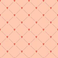 A simple seamless minimalistic pattern with red hearts and stripes on a light pink background. Perfect for Valentine's day packaging and wrapping paper design. Vector illustration.