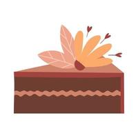 un trozo de pastel cortado con capas, crema y una flor. comida dulce, pasteles. un elemento decorativo para el día de san valentín. ilustración vectorial de color aislada en un fondo blanco. vector