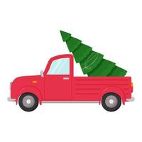 Car with a Christmas tree on the roof. Illustration in a flat style isolated on a white background. Element of new year and Christmas design. vector