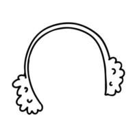 Winter headphones with fur in Doodle style. The sketch is hand-drawn and isolated on a white background. Element of new year and Christmas design. Outline drawing. Black-white vector illustration.