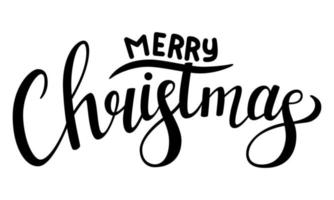 Hand lettering with the words Merry Christmas. Illustration with text for greeting cards and tags. Black and white text vector illustration. Isolated on a white background.